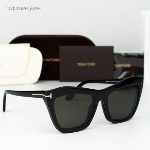 Tom Ford Woman Sunglasses Black Blue Block Clip-On Grey Cat Eye FT5971-B 014 NEW - Picture 1 of 14